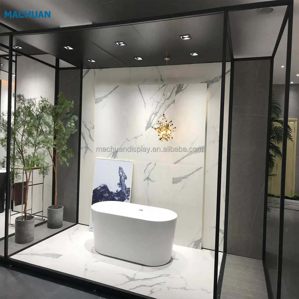 High quality Sliding Tile Display Rack Ceramic Metal Tile Display Stand for showroom