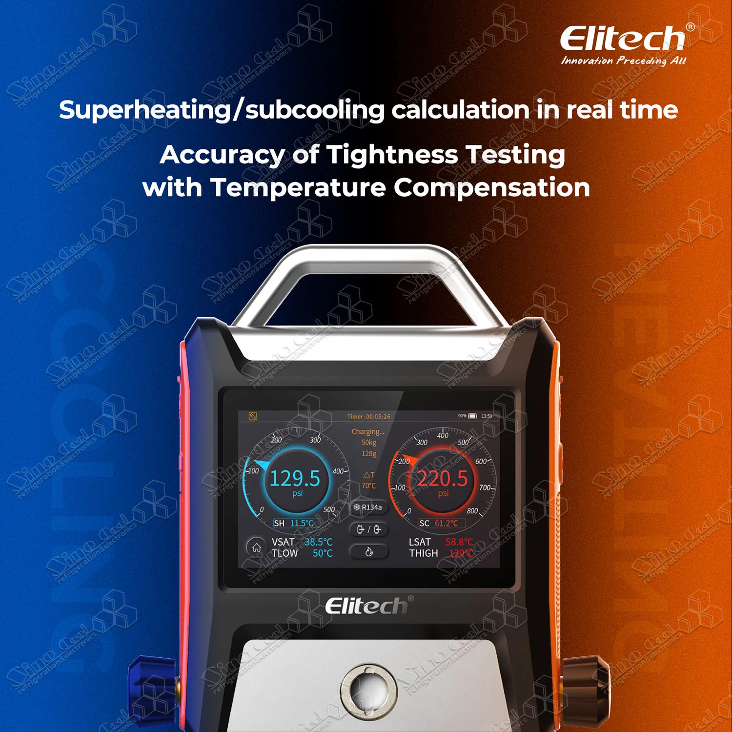 Elitech MS-2000 Smart Touch Screen Smart HVAC Digital Bluetooth Manifold Gauge 2 Valves