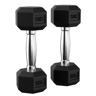 Wholesale Gym Hexagonal Rubber Coated Dumbbells Black Cast Iron Dumbbells Hexagonal Dumbbells