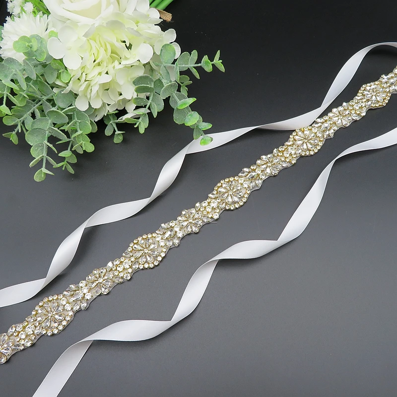 
Handmade Gold Rhinestone Applique Waist Bride Belts for Women Accessories Crystal Beaded Wedding Dress Sash 