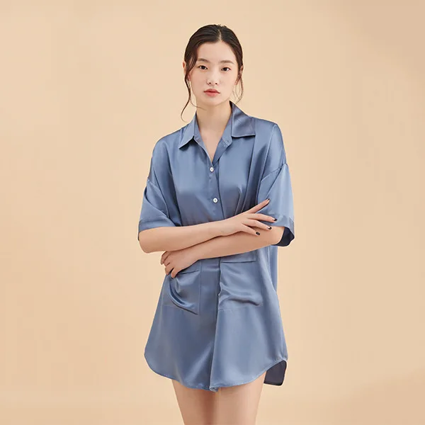 Premium sense shirt pajamas ladies summer new sexy comfortable nightgown short-sleeved home wear womens silk pajamas