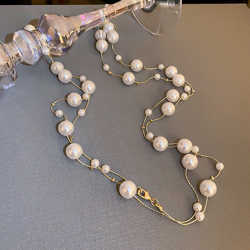 Women Super-long Multilayer Pearl Necklace Fashion Sweater Chain Necklace Female Personality Jewelry