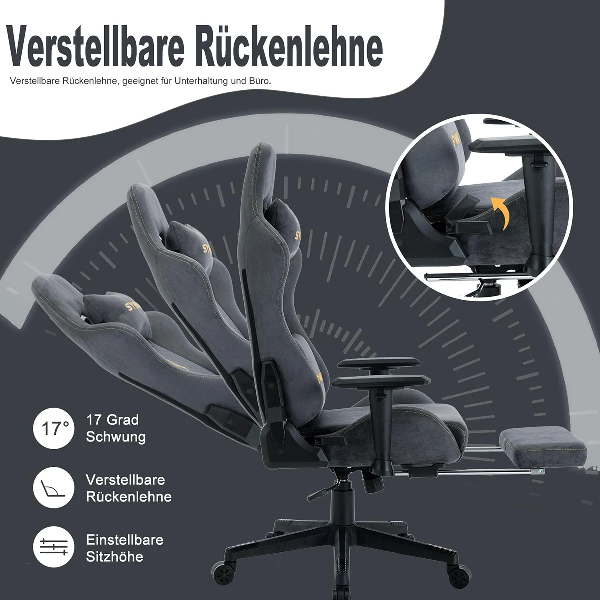 Ergonomic PC Silla Racing Style Computer Game Chair Breathable Alcantara Office Chair Adjustable Swivel Task Chair with Footrest