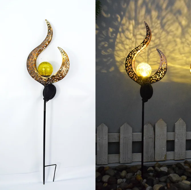 Metal Crafts Garden Decoration Outdoor Crackle Glass Globe Stake Lights Waterproof LED Lights for Garden,Lawn,Patio or Courtyard