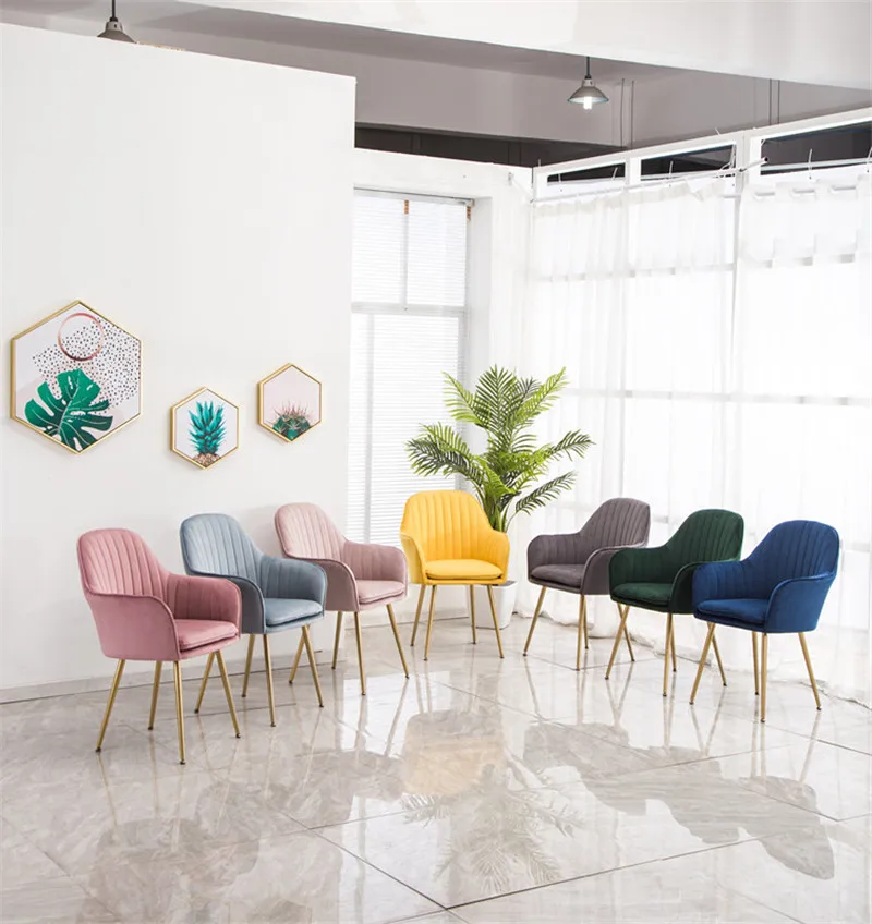 Wholesale modern Chair living room furniture velvet metal legs armchair dining room chair