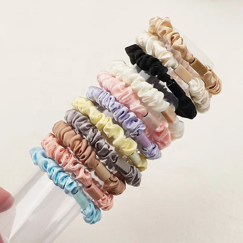 Wholesale Silky Skinny Small Scrunchies Hair Bow Ties Ropes Bands Skinny Scrunchy Elastic Ponytail Holders for Women Girls