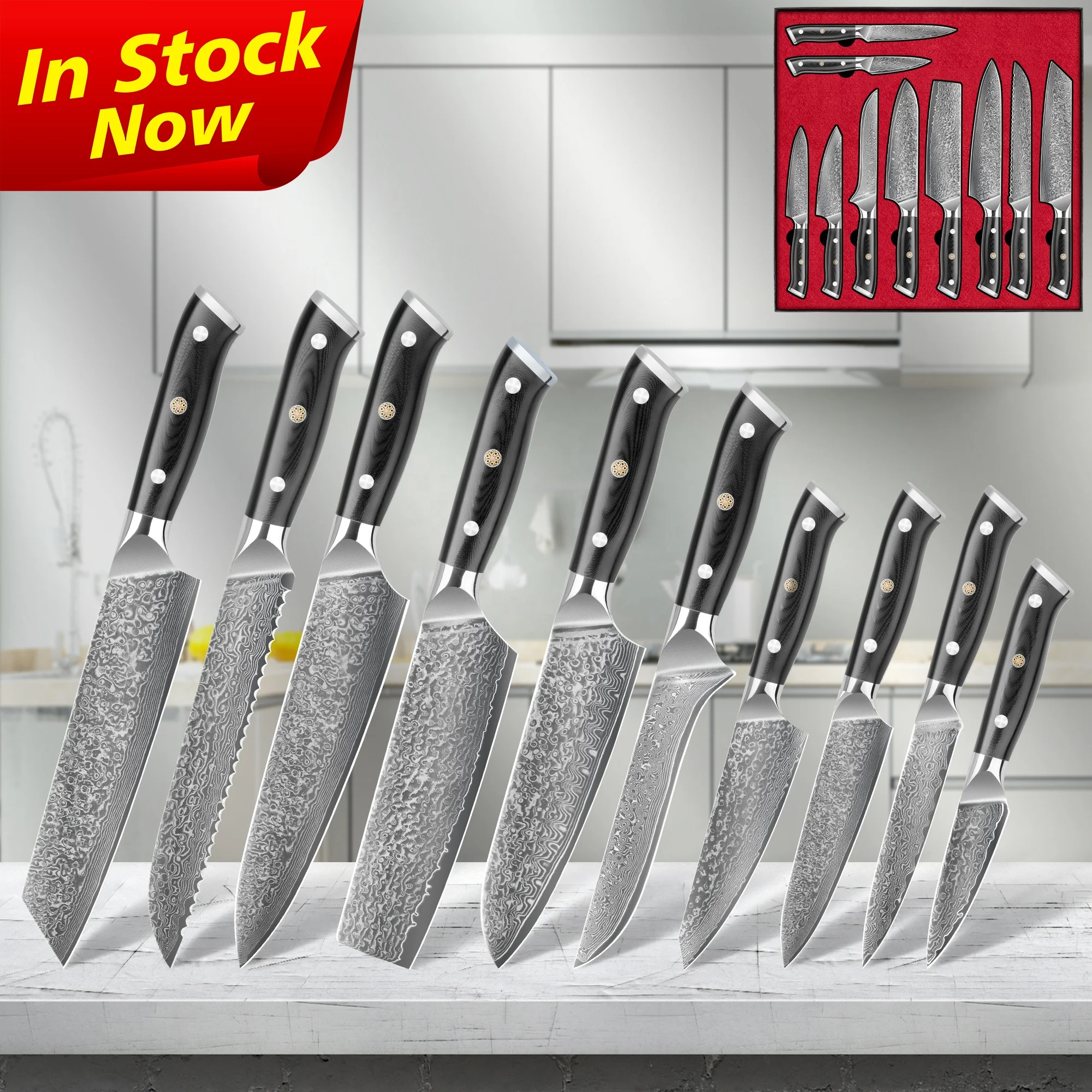 Free Shipping 7 Inch Damascus Professional Butcher Cleaver Knife with Black G10 Mosaic Pin Handle Free logo