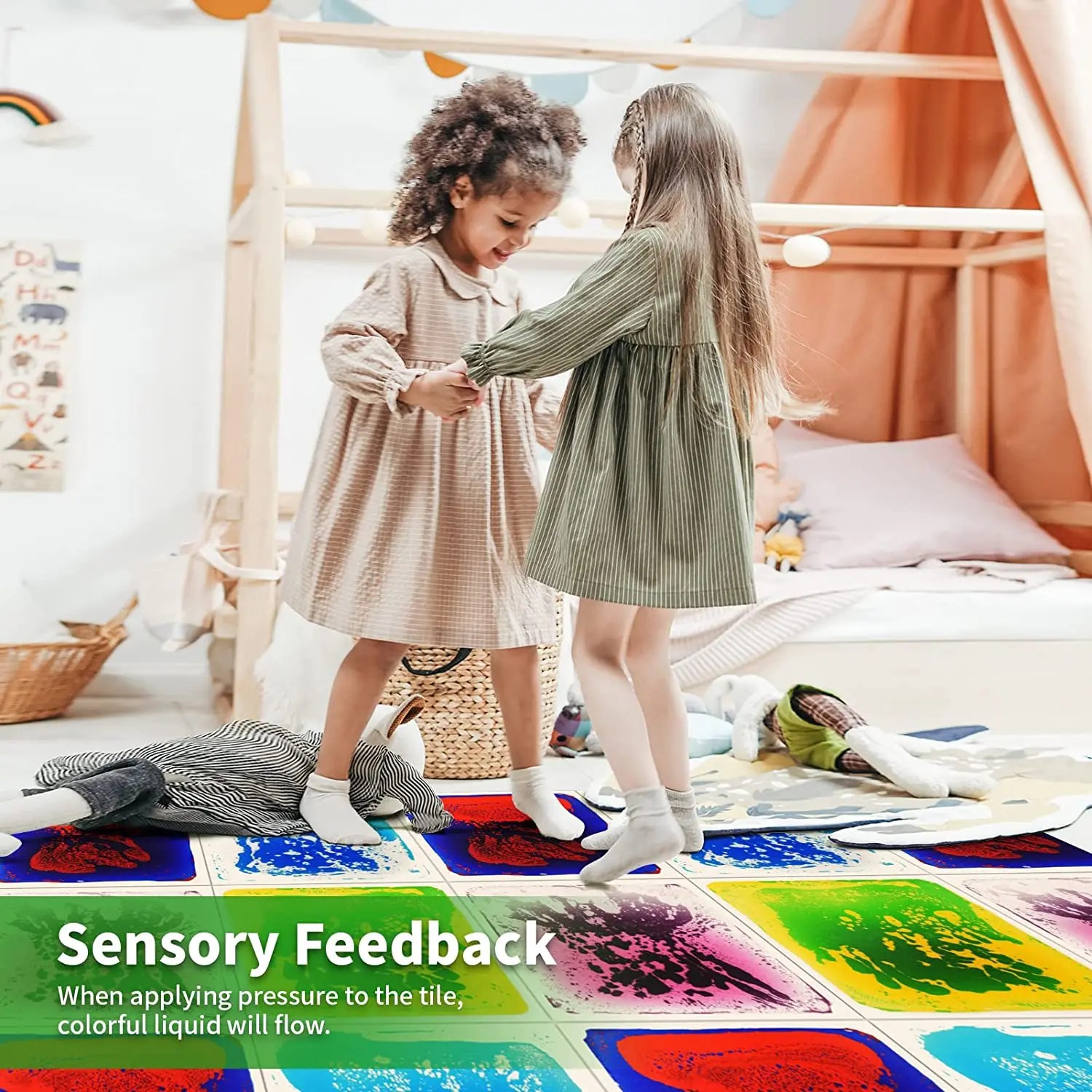 Sensory toys Imagination Development Liquid PVC Floor Tile Mat Educational Toys Kids Children Sensory Floor Tile