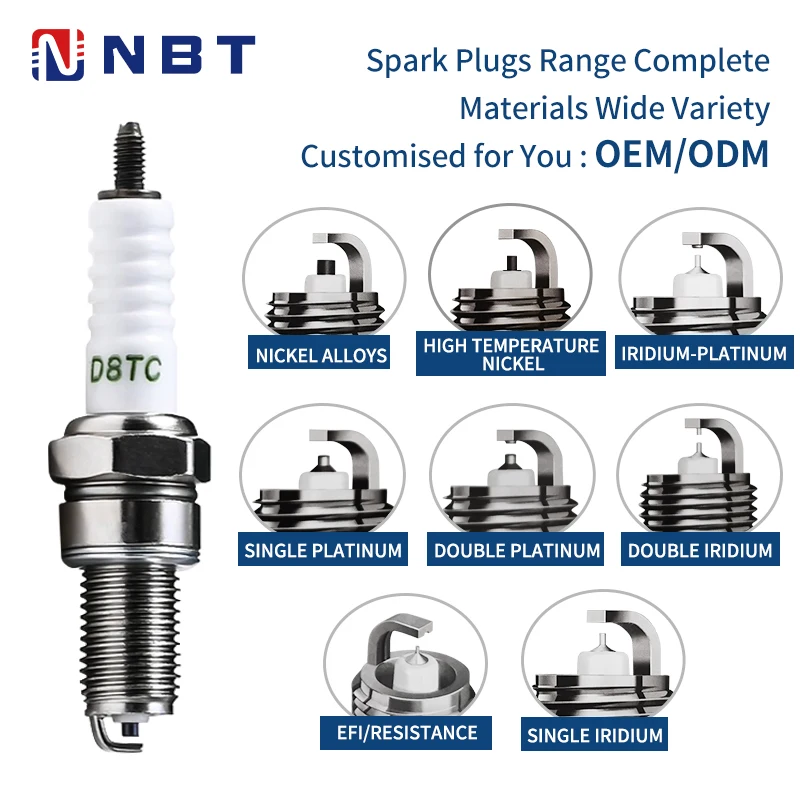 NBT High Quality OEM Single Iridium Motorcycle Spark Plug 1 Second Ignition D8TC Spark Plugs for Honda, Yamaha, Suzuki Motorbike