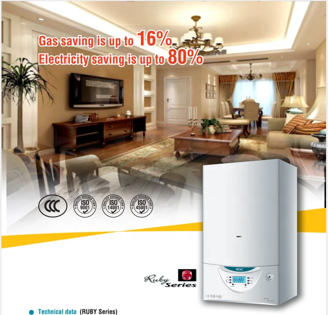 ROC 24KW Wall mounted Natural Gas Tankless Hot Water Heater Instant Room Heating Gas Boiler for Home