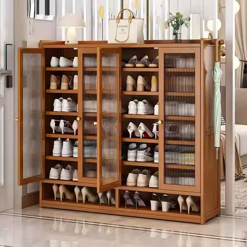 Fashion bamboo frame wooden board living room dining room furniture 30 pairs large volume shoes rack cabinets