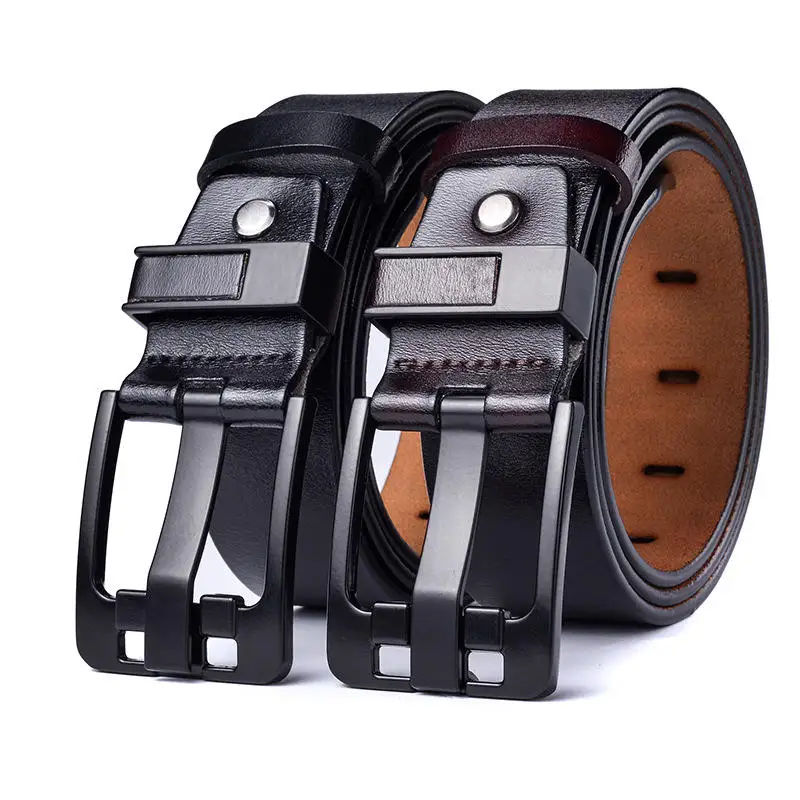 Wholesale Brown Color Cow Leather Belt Men Genuine Leather Belt Metal Pin Belt Buckle