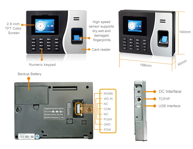 Free SDK biometric attendance time recording machine clock  employee attendance tracking fingerprint time attendance machine