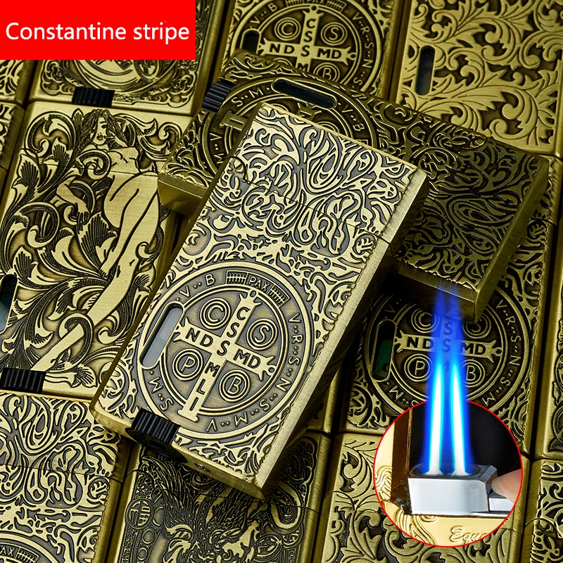 Metal steel voice lighter dual blue flame inflatable windproof cigar lighter