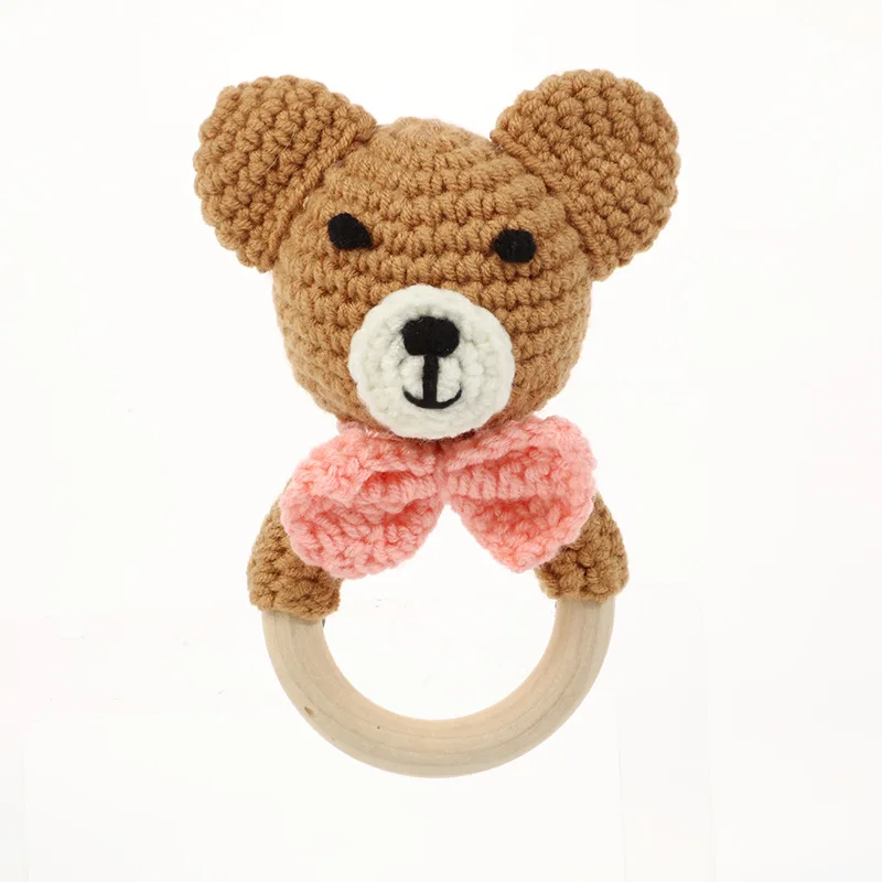 BUNNY rattle shower gift. Wooden ring rattle rabbit. Girl and boy rattle set