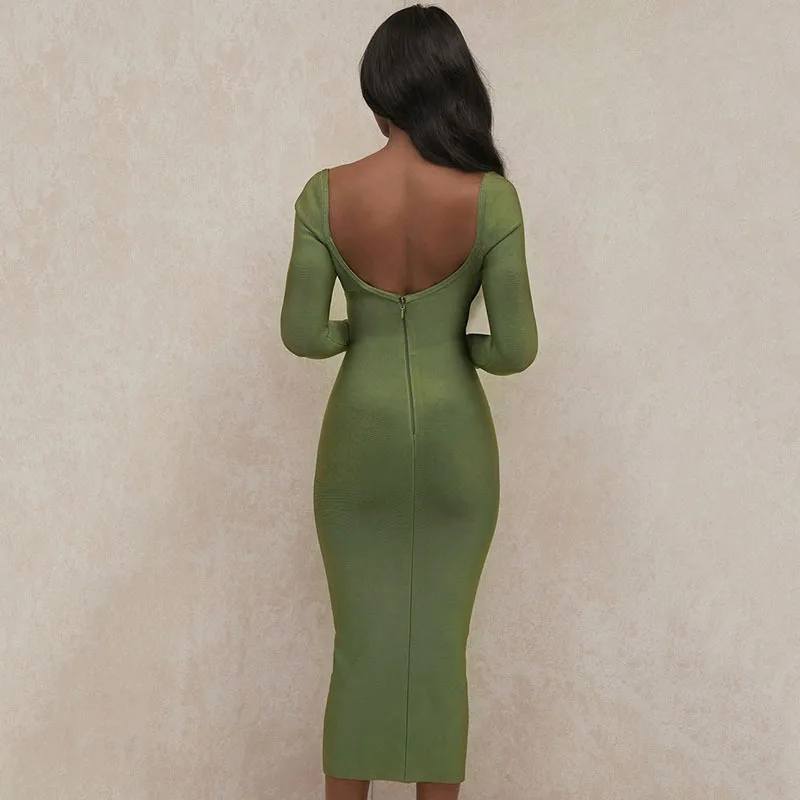 Long sleeve sexy bandage dress high waist fashion star mid-length dress