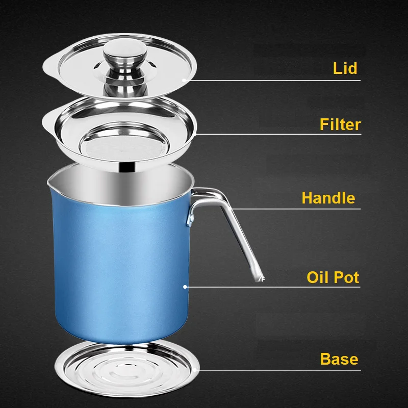 1.3L/1.8L Stainless Steel Oil Filter Pot Kitchenware oil container Frying Oil Strainer