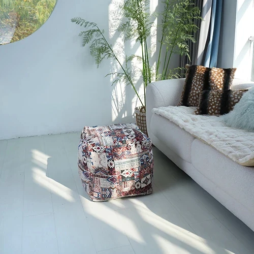 Boho Neutral Decorative Square Unstuffed Pouf - Braided  Casual Ottoman Pouf Cover  and Cute Soft Tufted Footrest