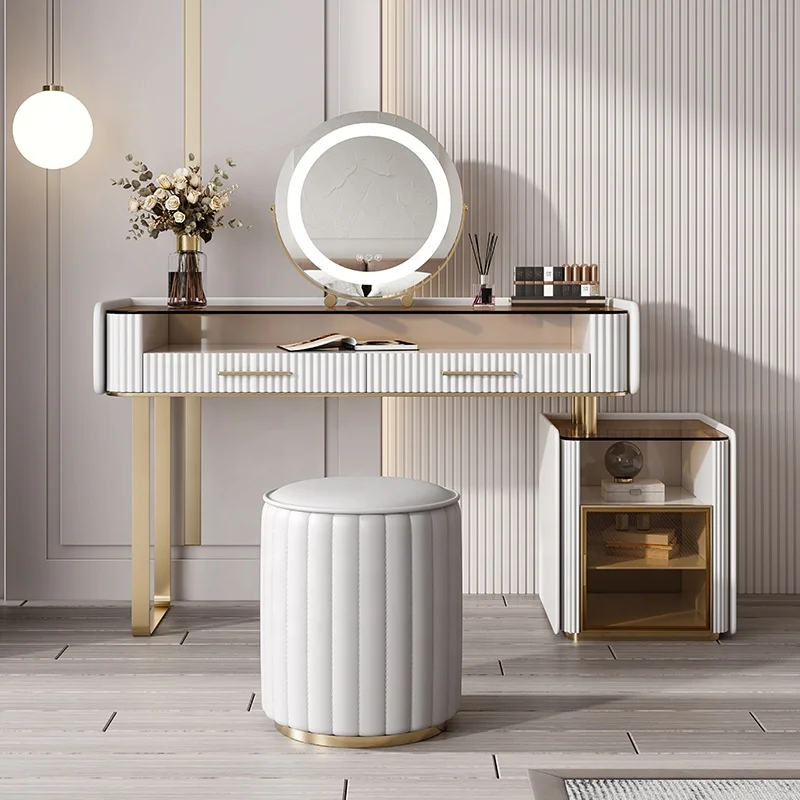 Foshan factory directly dressing table with led mirror and stool modern design makeup tables for girls high quality