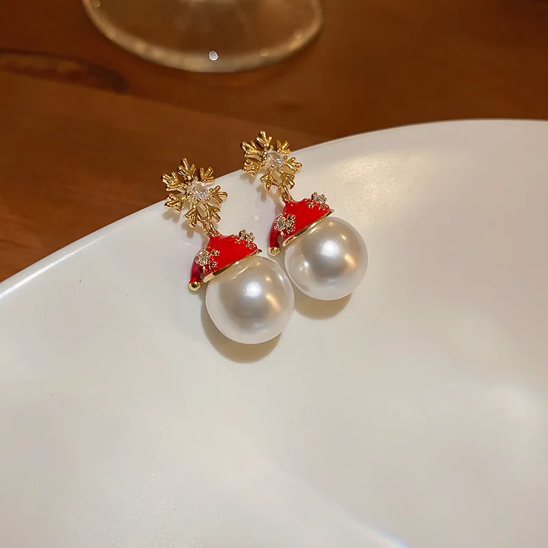 Real Gold Electroplated Zircon Snowflake Christmas Series Earrings High Ear Hook Internet Celebrity Earring with Same Kind