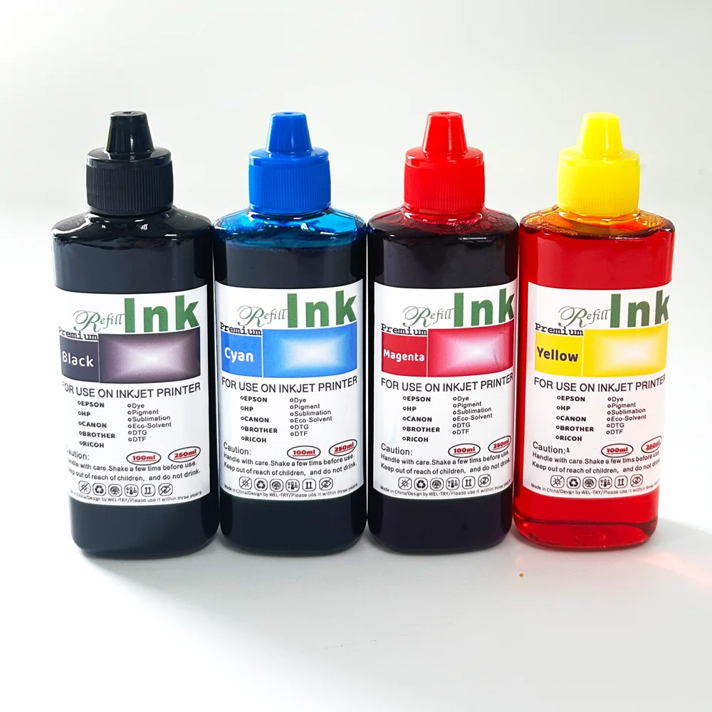 WEL-TRY Factory Wholesale for HP Ink Printer Premium Ink 100ml Dye Ink Bottle with 4 Color Impresora de Silo Refill Kits