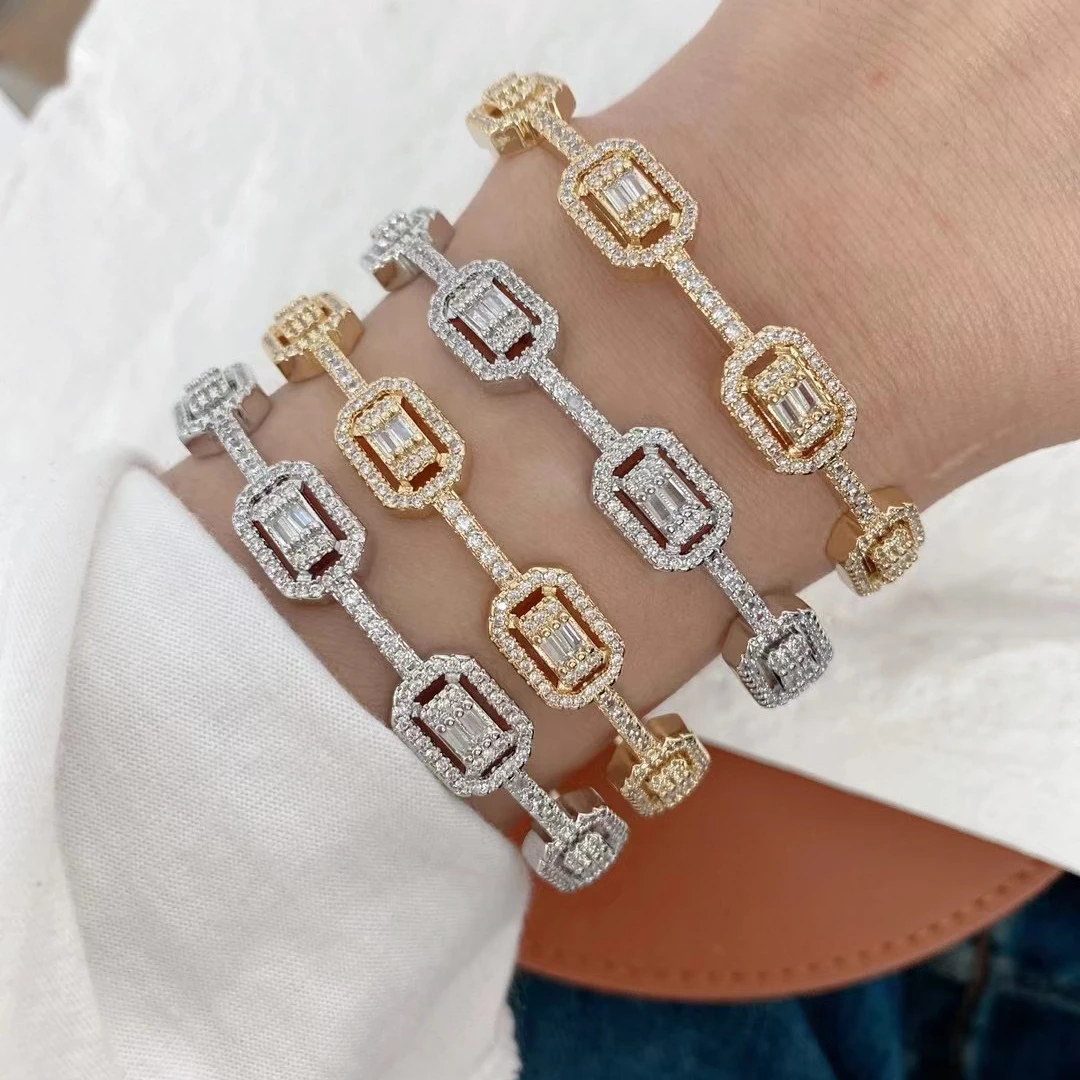 Brass Bracelet Elegant Gemstone Bangle Jewelry Gift Gold Plated Copper 24K Zinc Alloy Beaded Bracelets Zircon Unisex Accessories