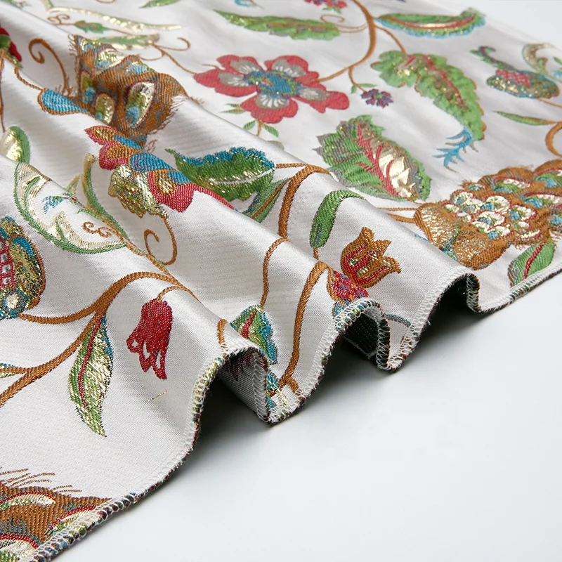 KEER Factory Custom Wholesale JDJ5036M  wholesale women party dress peacock animal pattern white polyester satin brocade jacquard kimono fabric japanese