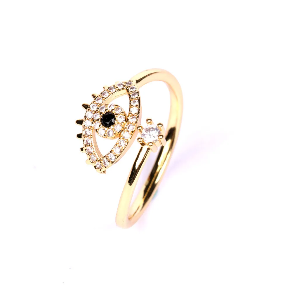 2022 New Arrival Sparkling Zirconia Turkish Eyes Open Ring Hot Sale CZ Evil Eyes Finger Ring For Party Girls