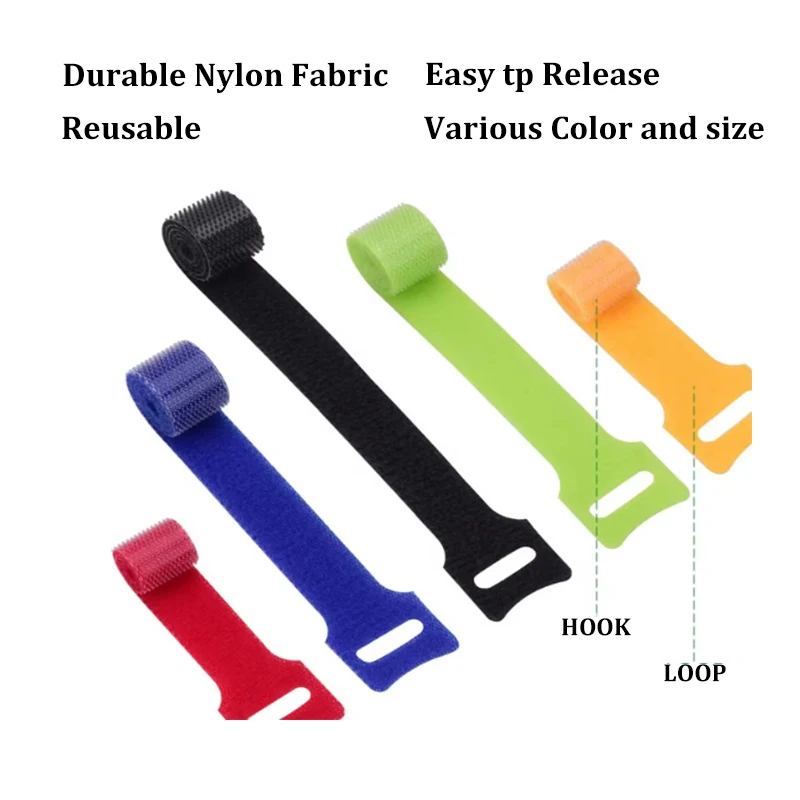 Adjustable Reusable Self-Adhesive Cable Ties and Cord Straps Heat Resistant for Organizing and Managing Hook Loop Cords