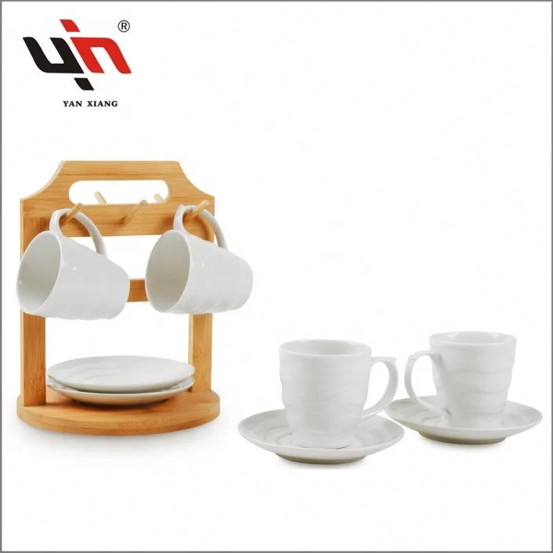 White Porcelain Mug Cup Set of 2 Ceramic Tea Cups Wholesale Handmade Ceramic Cup And Saucer set For Gift