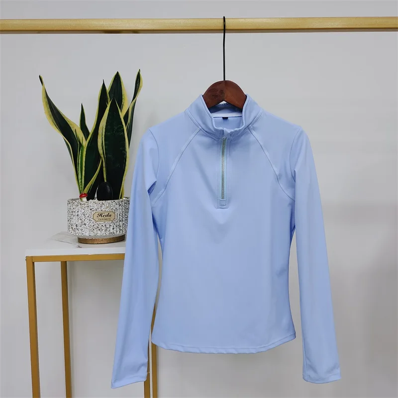Women Half Zipper Horse Riding Long Sleeve Base Layer 10 Colors Nylon Spandex Equestrian Shirts Female Equitazione Summer Tops