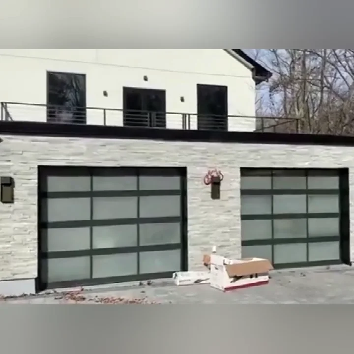 Low Price Modern Residential Automatic Black Aluminum Glass Garage Door Black Glass Garage Door
