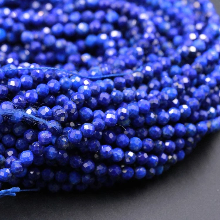 2mm 3mm 4mm Natural Grade 3A Round Brilliant Cut Shiny Lapis Lazuli Beads Natural Lapis Lazuli Faceted Loose Beads