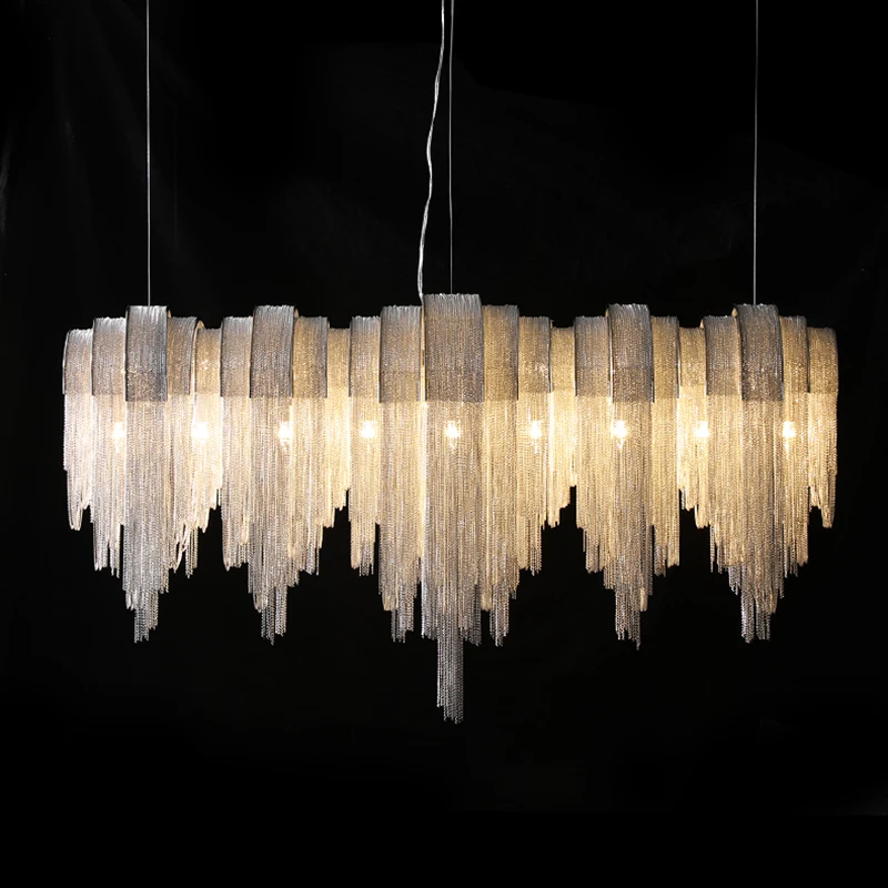 Modern Silver Aluminum Chain Chandelier Vintage Lamp LED Chrome Nordic Lights Contemporary Murano Glass Chandelier Noodle Light