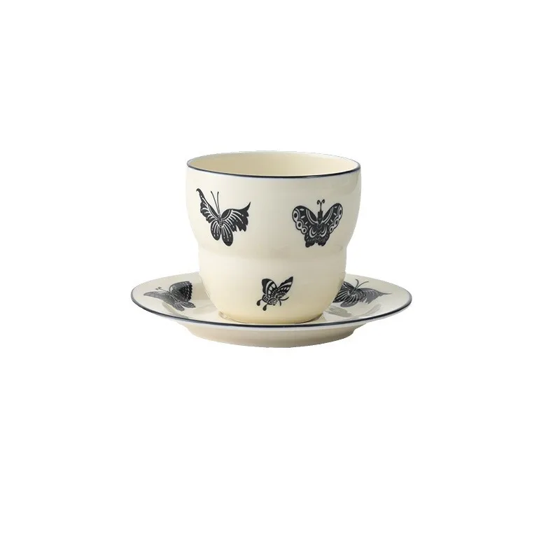 2024 new French butterfly ceramic mug and saucer set vintage gourd home office breakfast milk cup