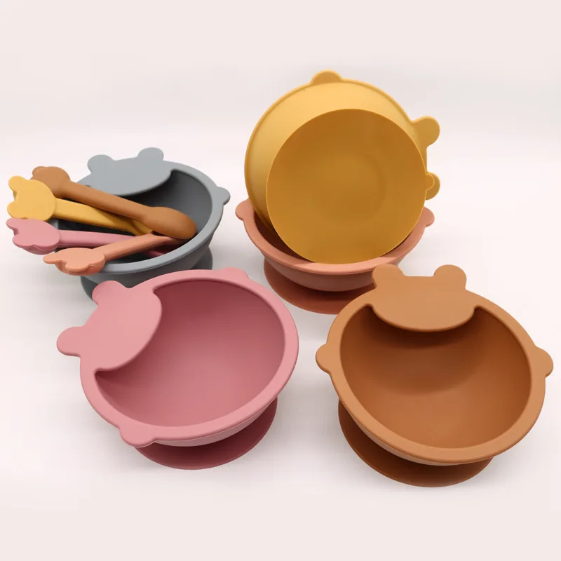 Baby feeding set soft spoon Silicone Baby Feeding tableware Set for Kids