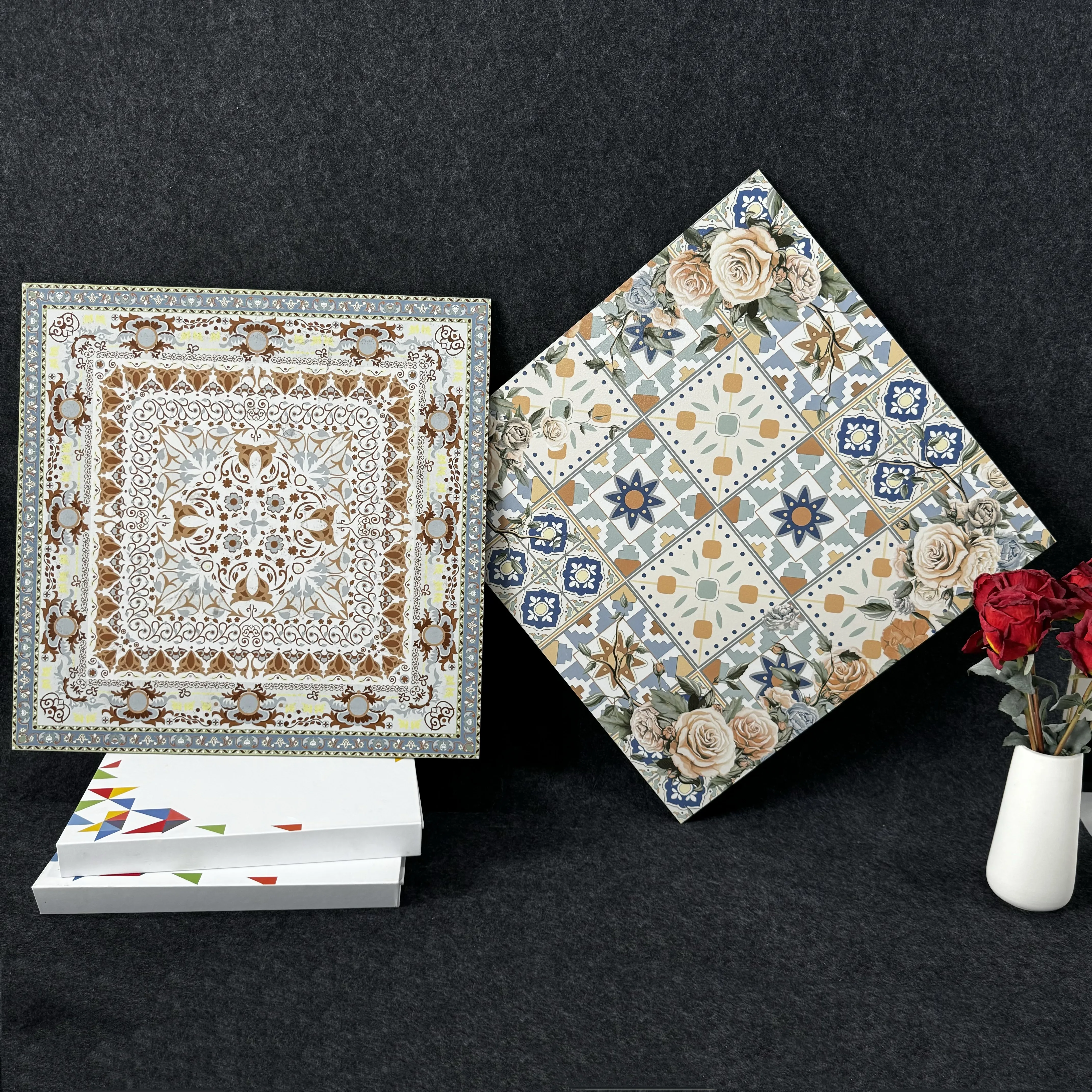 Decorative Flower 600*600mm Square  Puzzle Matt Surface Carpet Tiles For Church Floor and Lobby  Hall