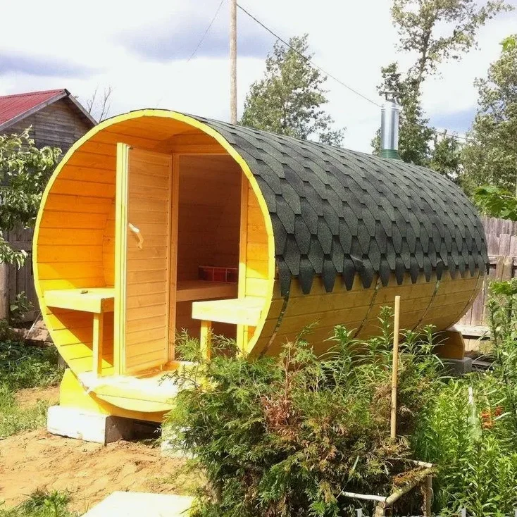 3-4 Persons Red Cedar Barrel Traditional Steam Sauna Room With Harvia Sauna Heater And Control Panel