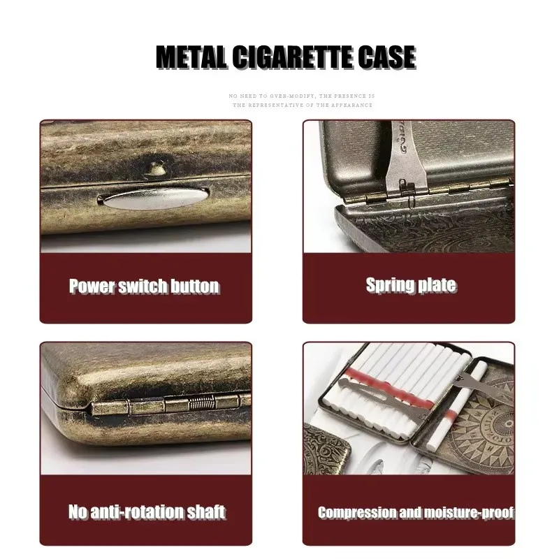 RTS Factory Vintage Metal Cigarette Case Box Portable 20 Cigarettes Case Holder Retro Smoke Tool Pocket Smoking Accessories