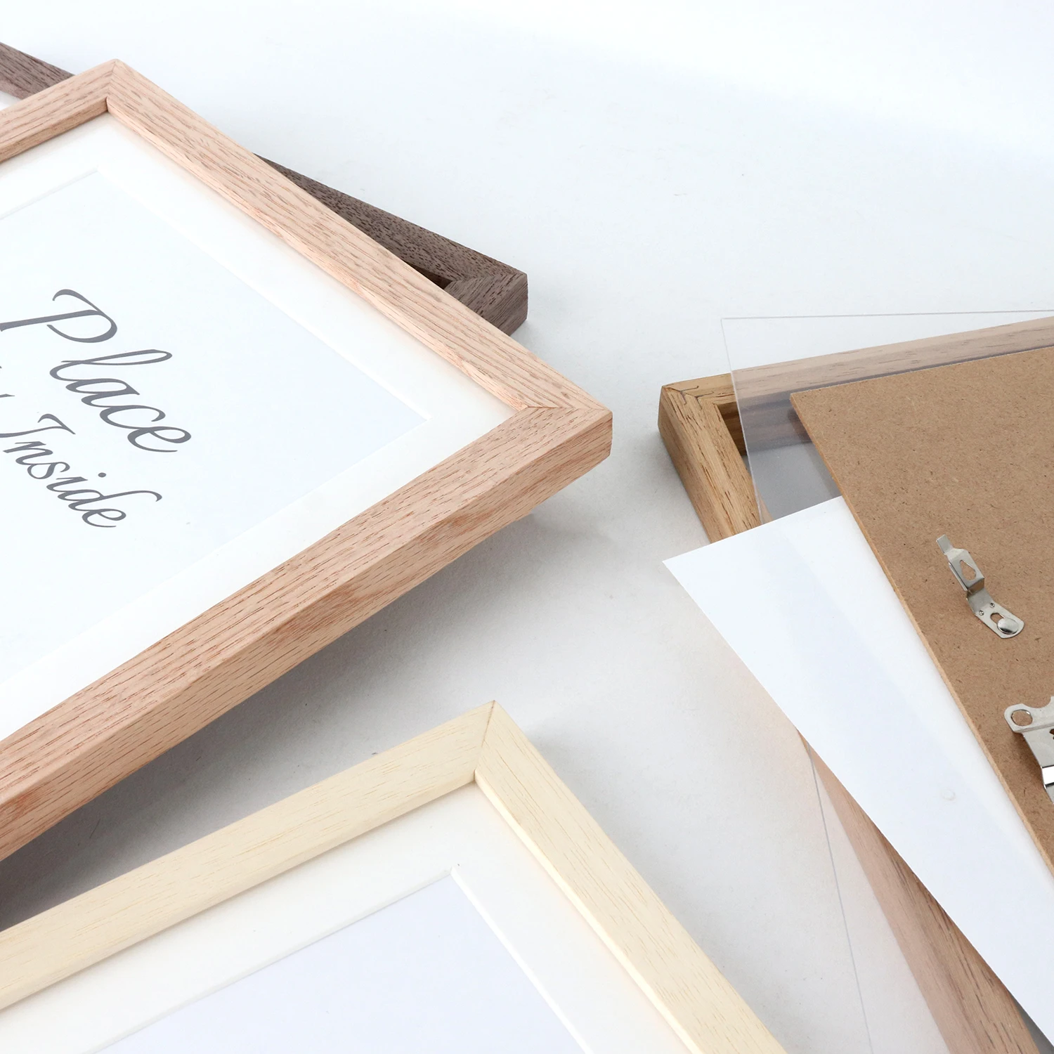 Contemporary touch Plain Solid wood OAK 10 x 10  Square Beige Picture Frame with Mat Square Photo Frame