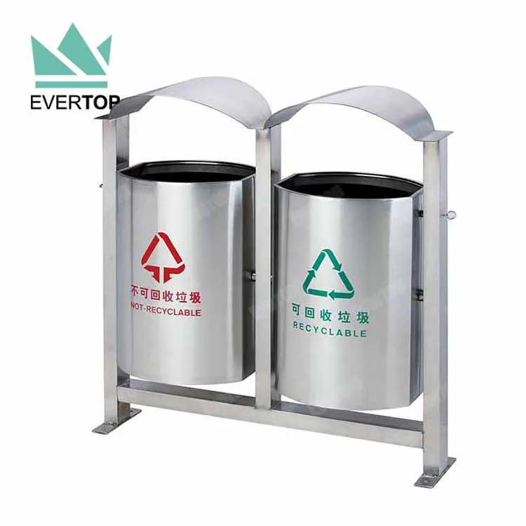 SD-15 90L 24 Gal Metal Outdoor Dustbin Outdoor Recycle Bin Waste Sorting Containers 2 Way Outdoor Trash Bin Commercial