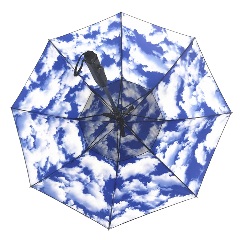 27 Inch Manual Open Promotional Custom Logo Fan Mist Straight Umbrella UV Umbrella with Fan