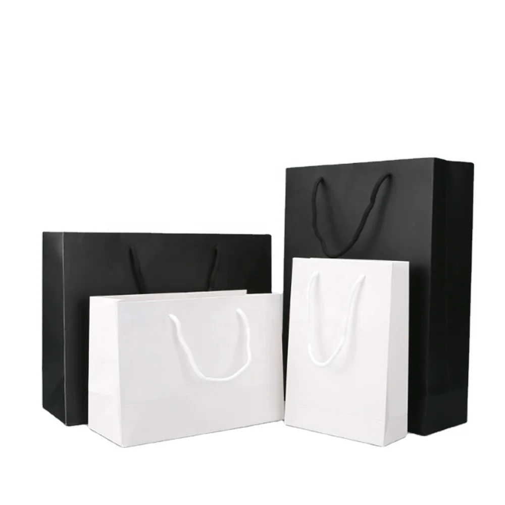 Promotional Gift Packaging Shopping Paper Bag Custom Logo Small Luxury Clothing Jewelry Tote Art Black White Kraft Paper Accept