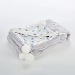 New design 100% polyester infant newborn plush custom soft touch baby blanket with ball