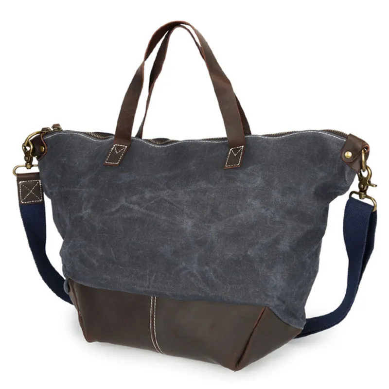 
Fashion waxed canvas shoulder bag oil wax canvas with crazy horse bag waterproof tote bag for daily use 