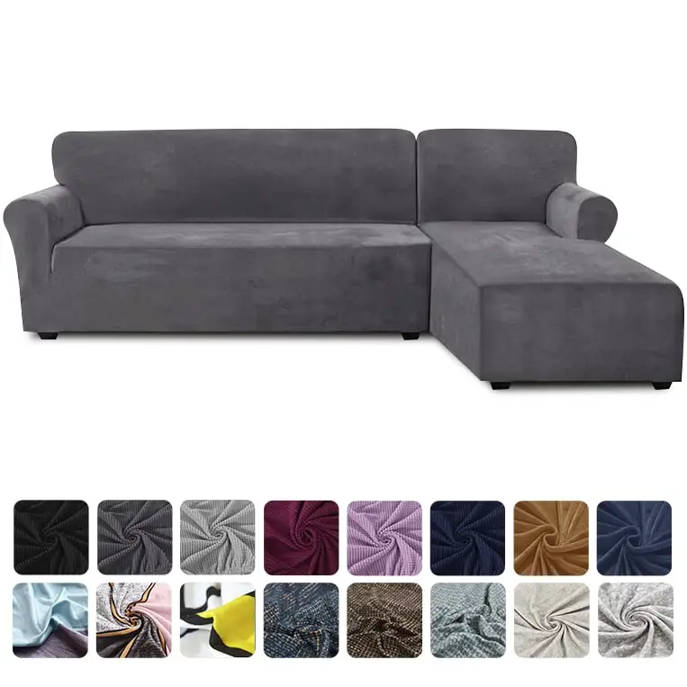 Velvet Plush L Shaped Sofa Velvet Covers for Living Room Elastic Couch Slipcover Chaise Longue Corner Stretch Sofa Cover Elastic