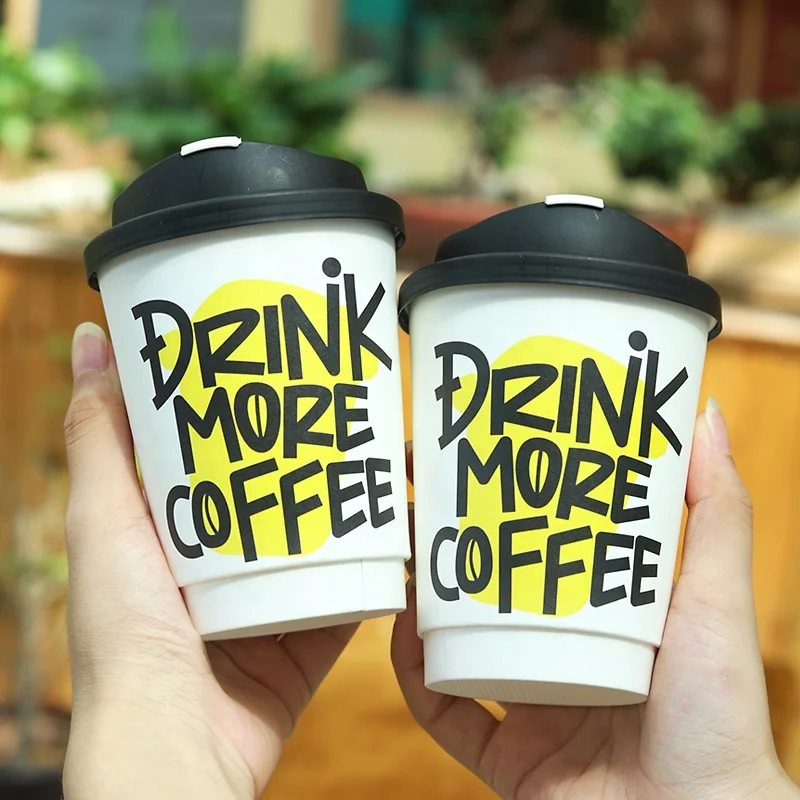 Disposable Logo Printed Ripple Wall Paper Coffee Cup Vasos De Papel Para Cafe