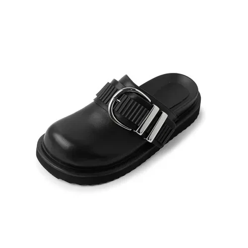 LOGO Custom Wholesale Clog Mule Shoes Custom Logo Genuine Leather 4.5cm Thick Bottom Women Mules Slippers