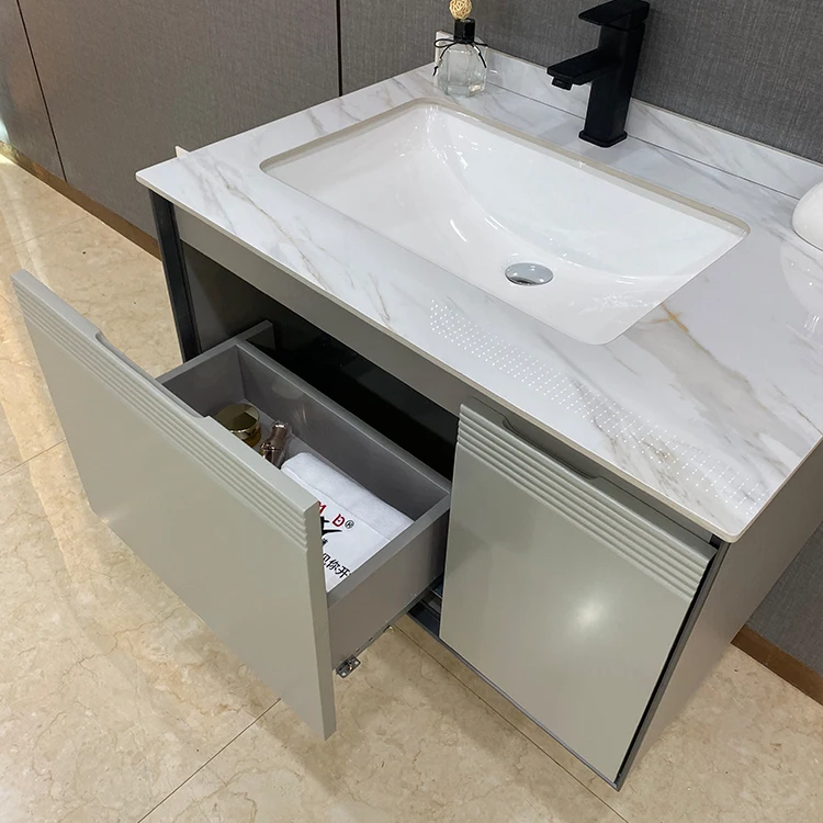 Top Grade Wholesale Wall Mounted White High Glossy painting PVC Ceramic Basin Bathroom Vanity with Mirror