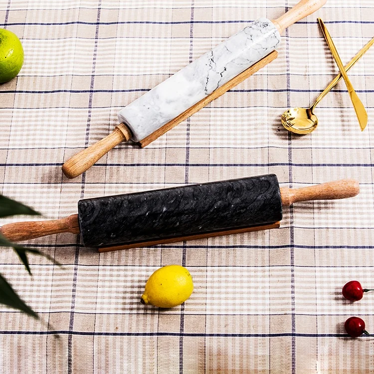 Wholesale Custom  Wooden And Marble Dough Dumpling Rolling Pin For Kitchen